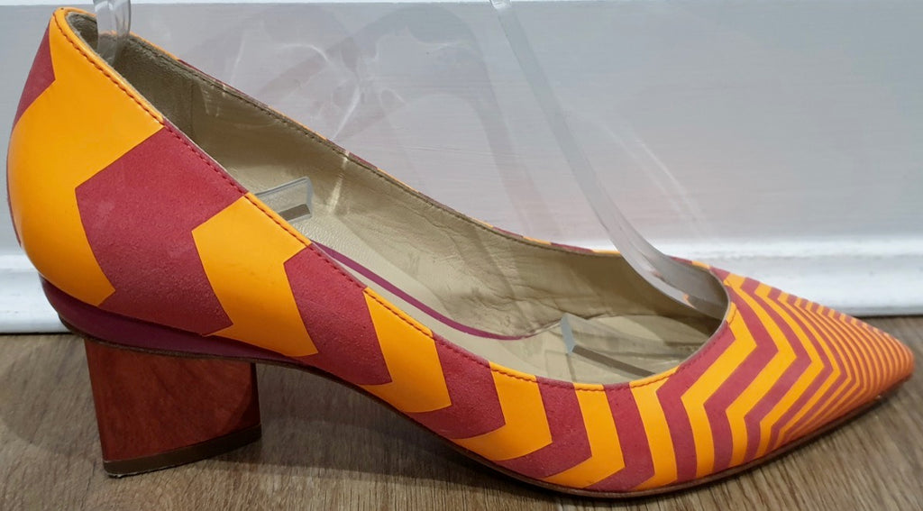 NICHOLAS KIRKWOOD Orange & Red Zig Zag Pointed Metallic Block Heel Pumps Shoes 3
