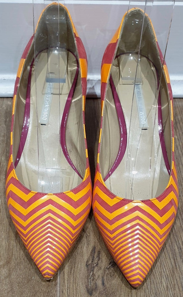 NICHOLAS KIRKWOOD Orange & Red Zig Zag Pointed Metallic Block Heel Pumps Shoes 3