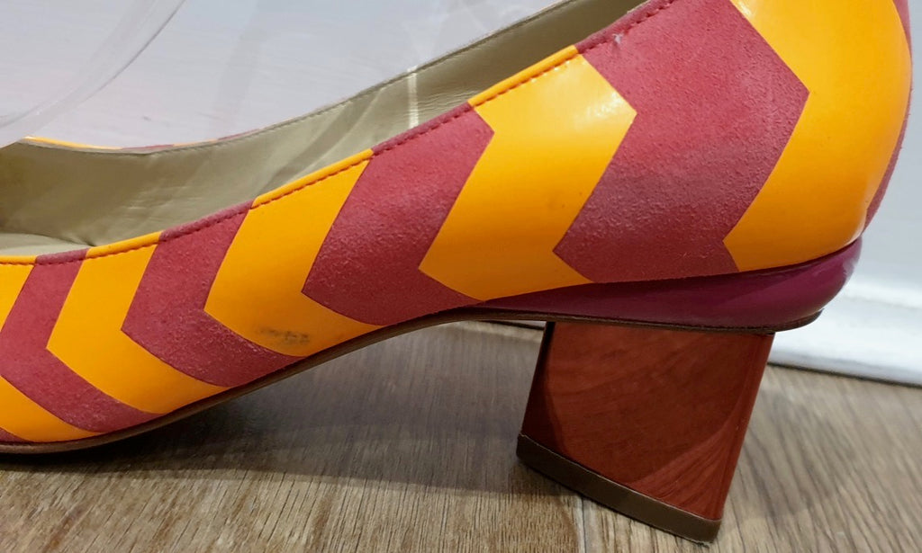 NICHOLAS KIRKWOOD Orange & Red Zig Zag Pointed Metallic Block Heel Pumps Shoes 3