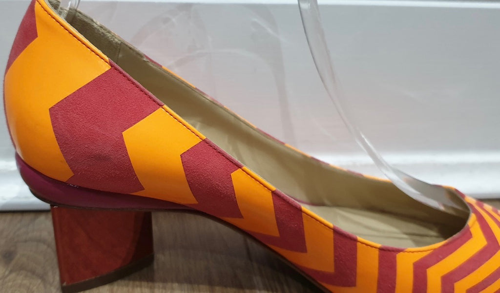 NICHOLAS KIRKWOOD Orange & Red Zig Zag Pointed Metallic Block Heel Pumps Shoes 3