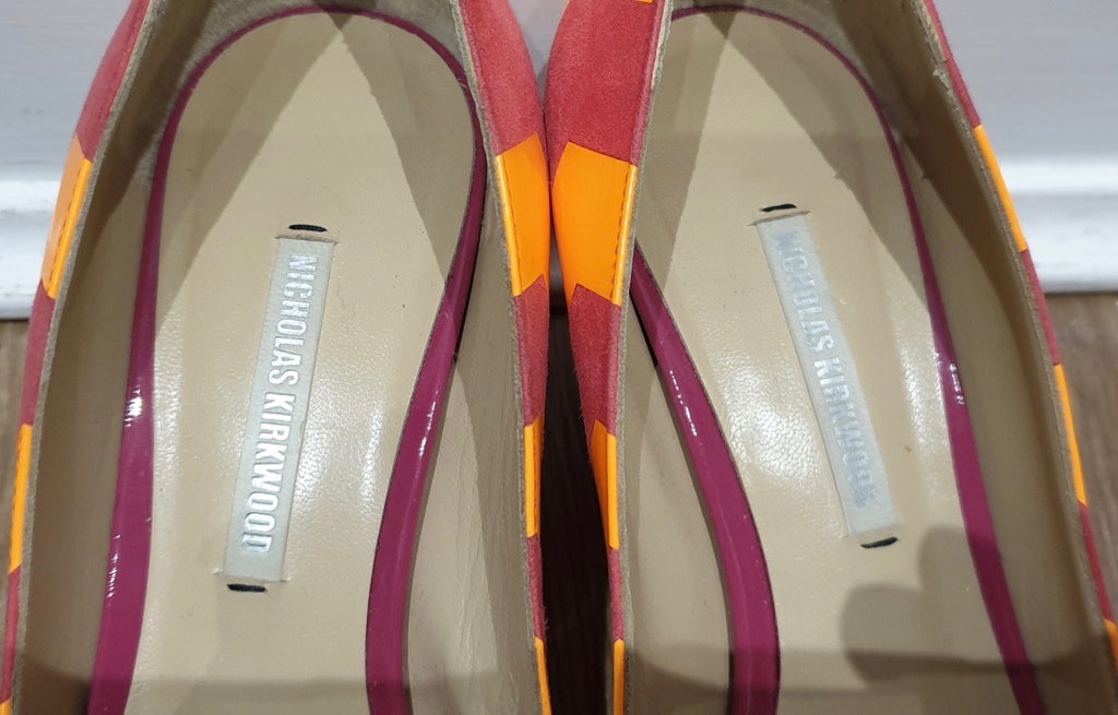 NICHOLAS KIRKWOOD Orange & Red Zig Zag Pointed Metallic Block Heel Pumps Shoes 3