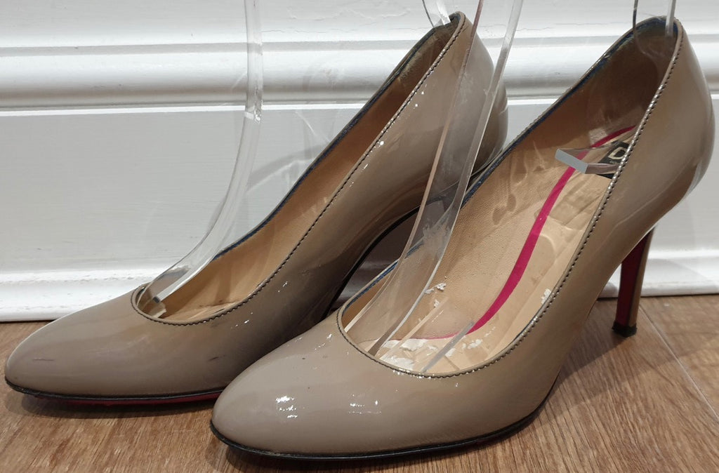 D&G DOLCE & GABBANA Beige Leather Patent High Stiletto Heel Pumps Shoes EU37 UK4