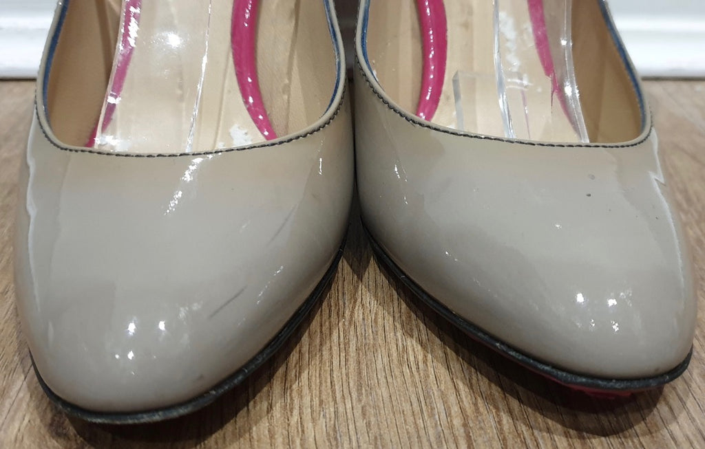 D&G DOLCE & GABBANA Beige Leather Patent High Stiletto Heel Pumps Shoes EU37 UK4