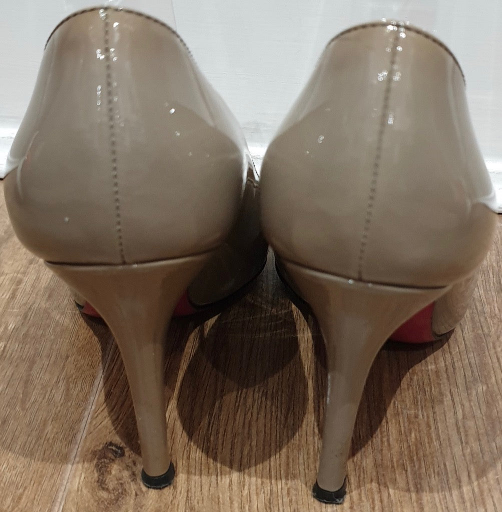 D&G DOLCE & GABBANA Beige Leather Patent High Stiletto Heel Pumps Shoes EU37 UK4