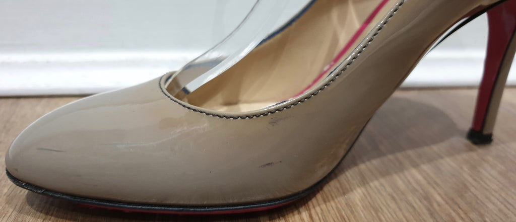 D&G DOLCE & GABBANA Beige Leather Patent High Stiletto Heel Pumps Shoes EU37 UK4