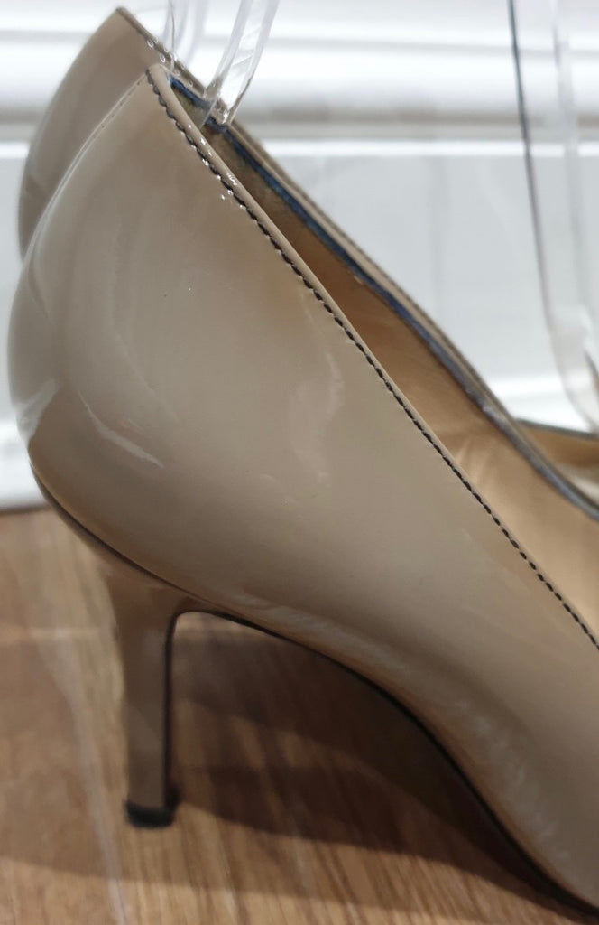 D&G DOLCE & GABBANA Beige Leather Patent High Stiletto Heel Pumps Shoes EU37 UK4