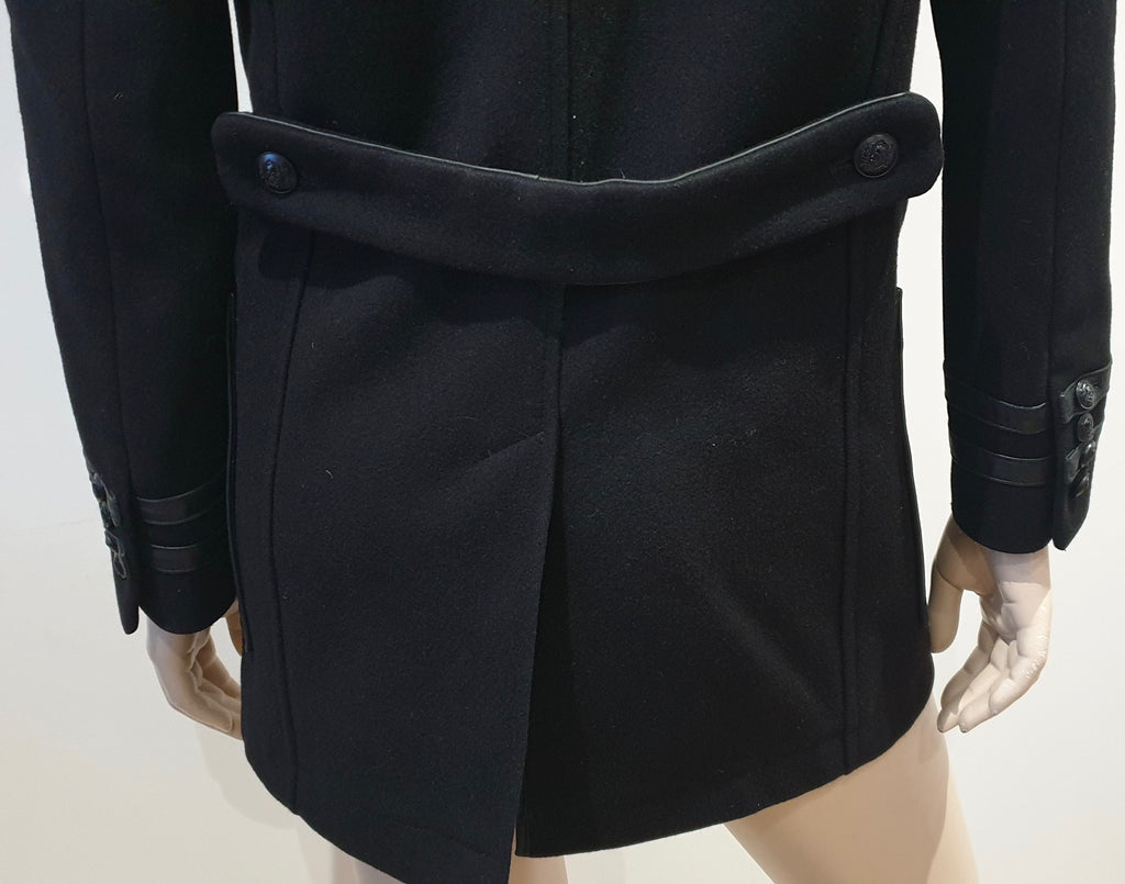 THE KOOPLES Women's Black Wool & Leather Trim Hooded Duffle Jacket Coat 34 UK8