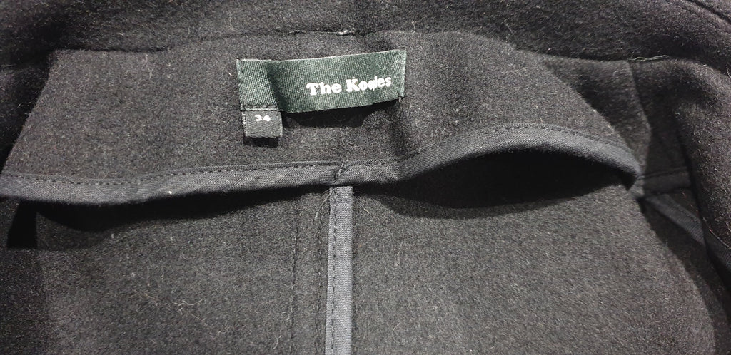 THE KOOPLES Women's Black Wool & Leather Trim Hooded Duffle Jacket Coat 34 UK8