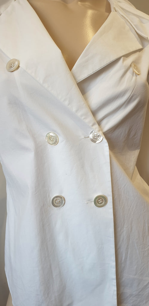 MOSCHINO White Cotton Blend Ruffle Collar Neckline 3/4 Sleeve Blouse Shirt Top