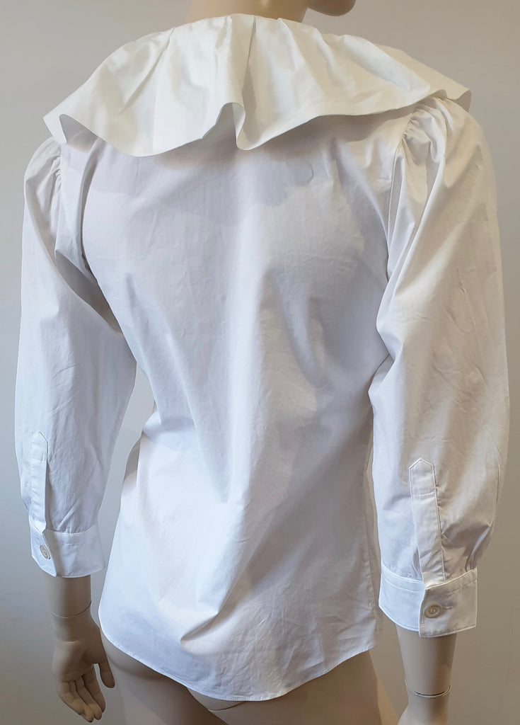 MOSCHINO White Cotton Blend Ruffle Collar Neckline 3/4 Sleeve Blouse Shirt Top