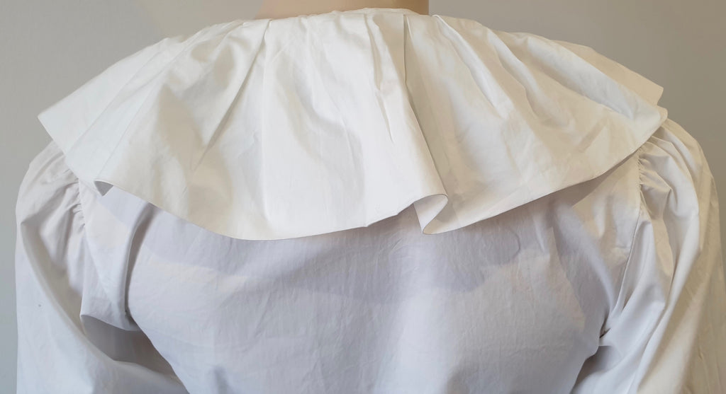 MOSCHINO White Cotton Blend Ruffle Collar Neckline 3/4 Sleeve Blouse Shirt Top