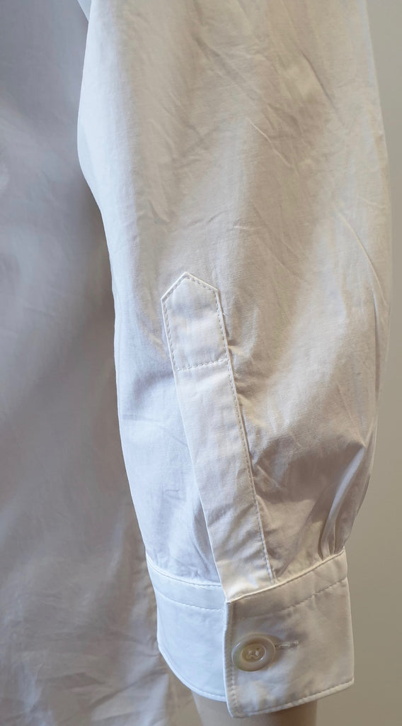 MOSCHINO White Cotton Blend Ruffle Collar Neckline 3/4 Sleeve Blouse Shirt Top
