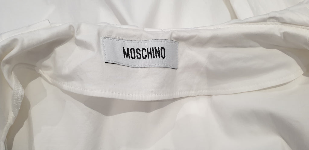 MOSCHINO White Cotton Blend Ruffle Collar Neckline 3/4 Sleeve Blouse Shirt Top