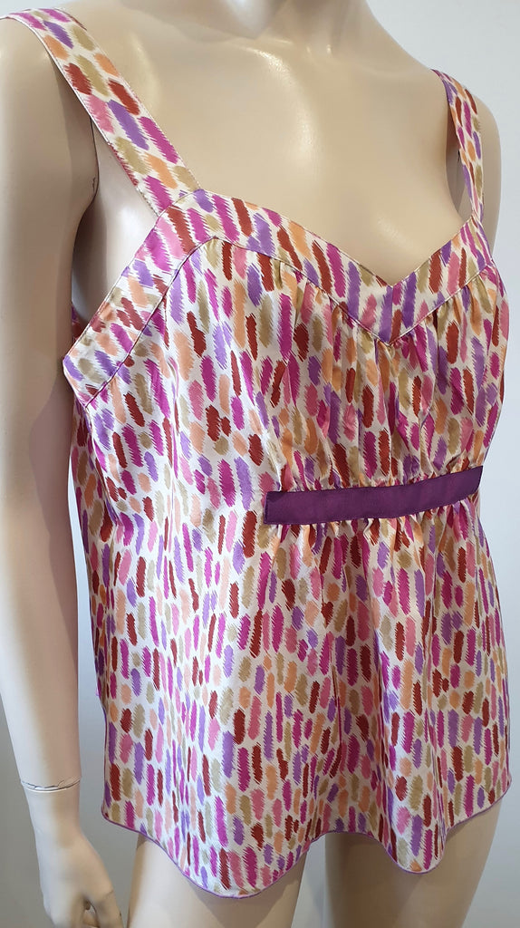 ANNA SUI For ANTHROPOLOGIE Multi Colour Silk Abstract Print Sleeveless Cami Top