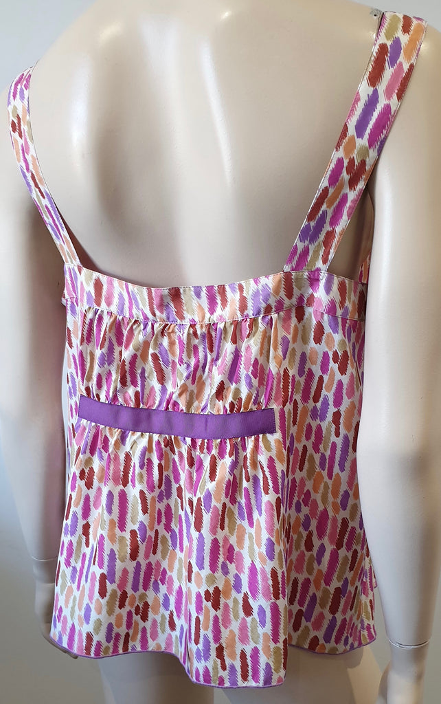 ANNA SUI For ANTHROPOLOGIE Multi Colour Silk Abstract Print Sleeveless Cami Top