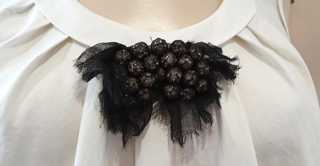 VERA WANG White Cotton Black Organza Diamante Ribbon Sleeveless Blouse Top UK10