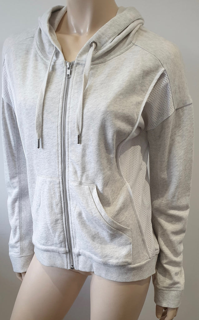 THE KOOPLES SPORT Pale Grey & White Cotton Hooded Sweater Sweatshirt Hoodie L