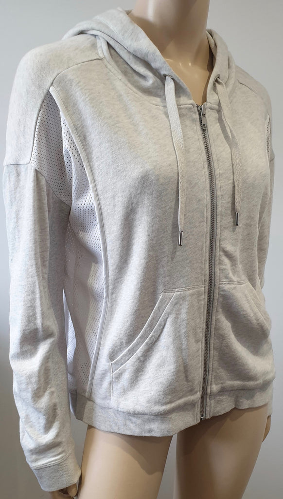 THE KOOPLES SPORT Pale Grey & White Cotton Hooded Sweater Sweatshirt Hoodie L