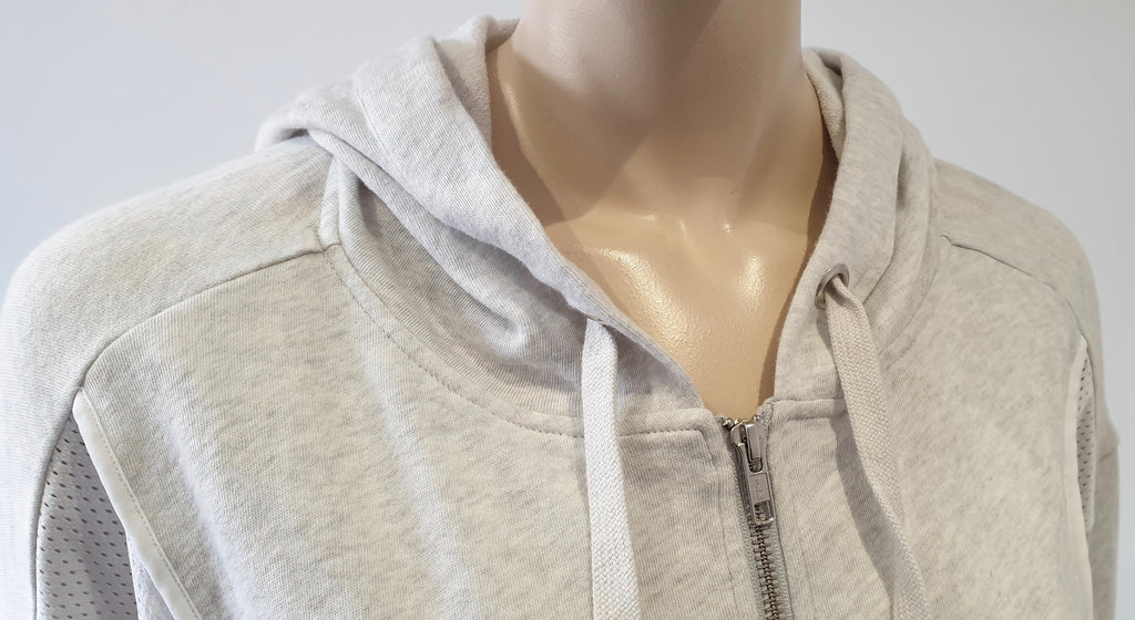 THE KOOPLES SPORT Pale Grey & White Cotton Hooded Sweater Sweatshirt Hoodie L