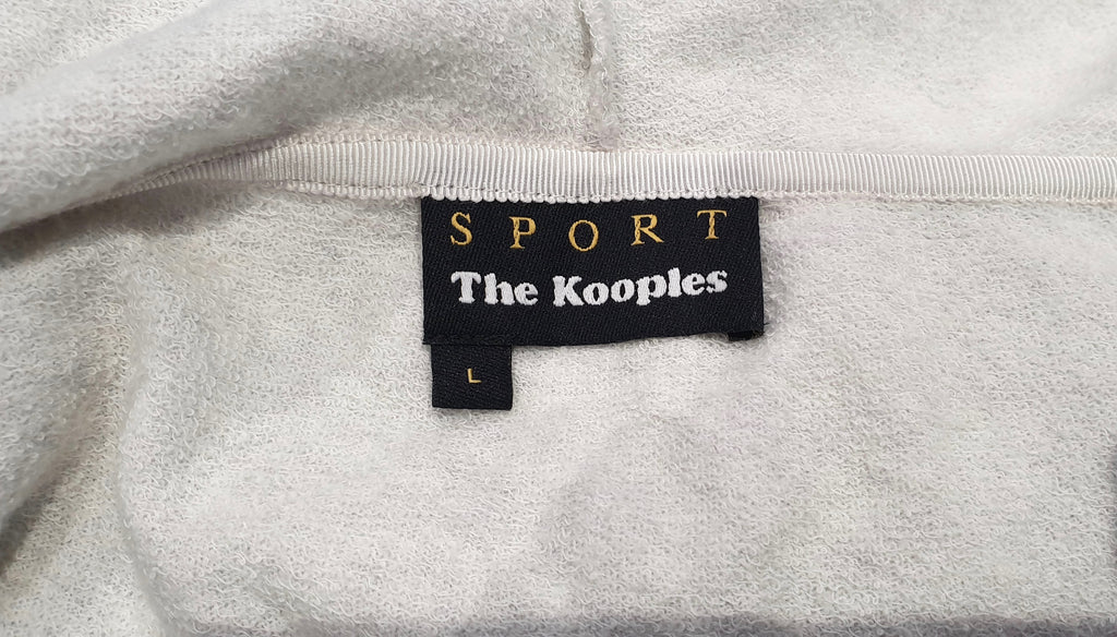 THE KOOPLES SPORT Pale Grey & White Cotton Hooded Sweater Sweatshirt Hoodie L