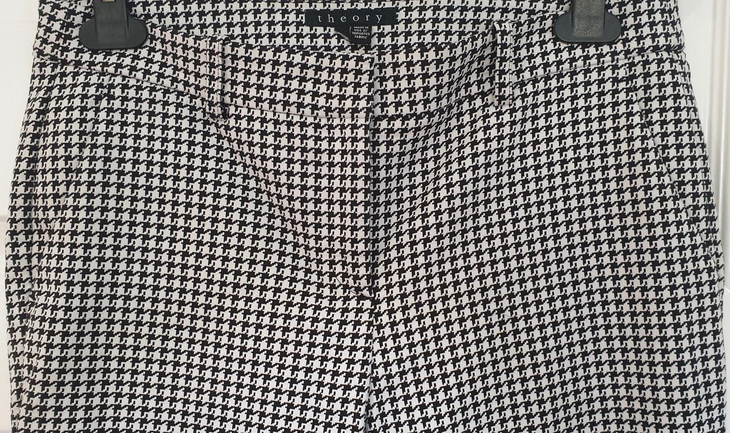 THEORY Black & White Cotton Dogtooth Pattern Crop Capri Tapered Trousers Pants M