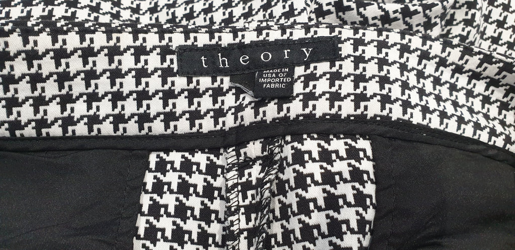 THEORY Black & White Cotton Dogtooth Pattern Crop Capri Tapered Trousers Pants M