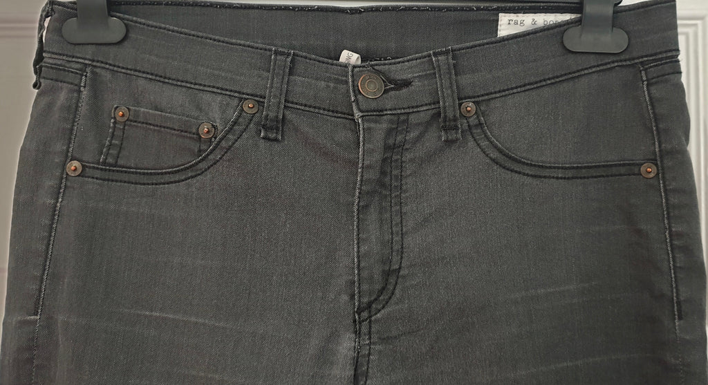 RAG & BONE Charcoal Grey Cotton Blend Distressed Skinny Jeans Trousers Pants 30
