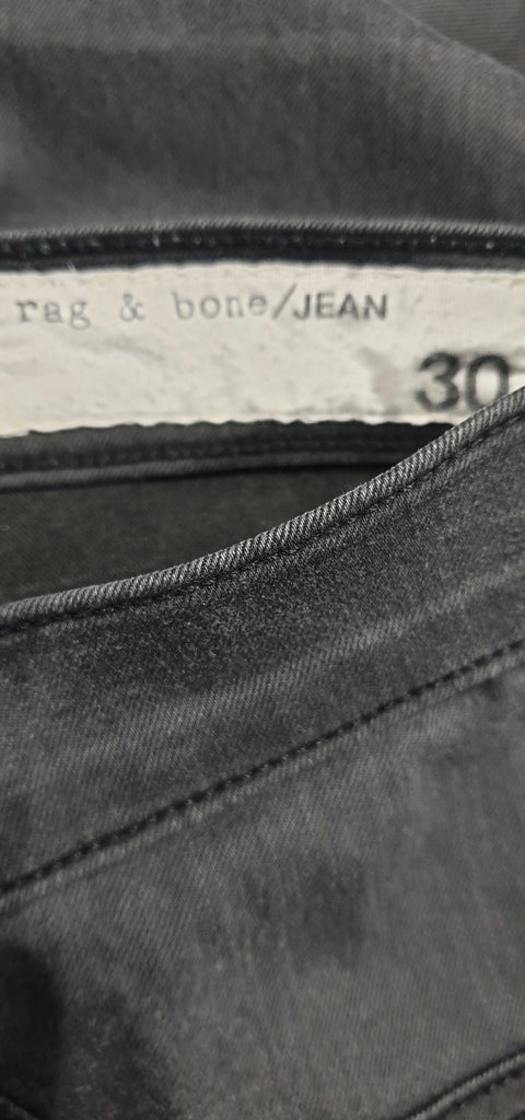 RAG & BONE Charcoal Grey Cotton Blend Distressed Skinny Jeans Trousers Pants 30