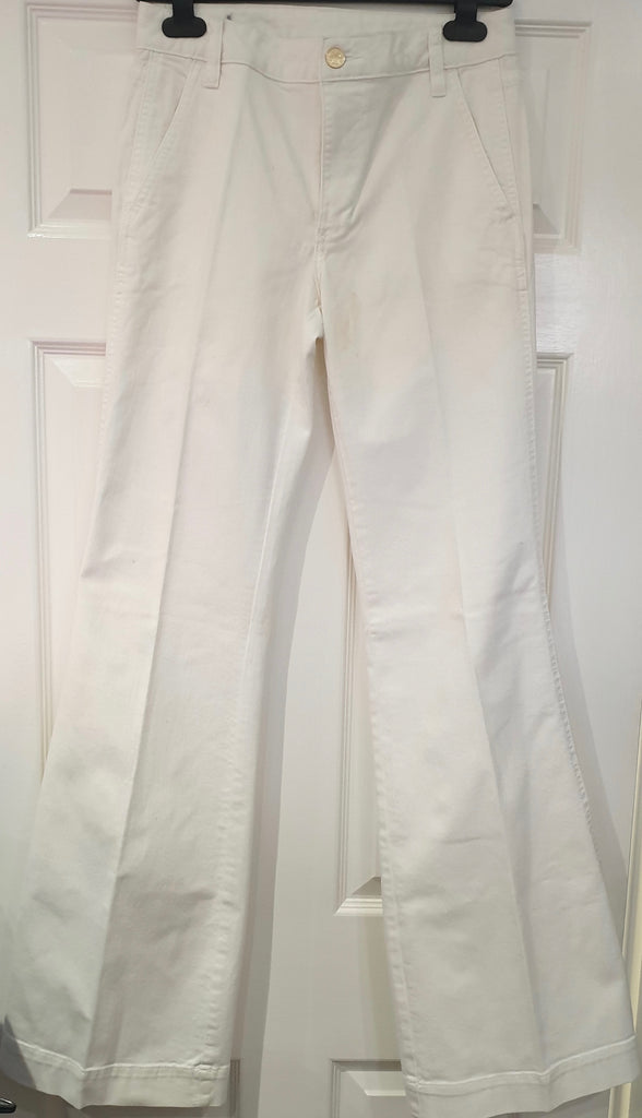 TORY BURCH White Cotton Stretch High Rise Wide Flare Leg Jeans Trousers Pants 27