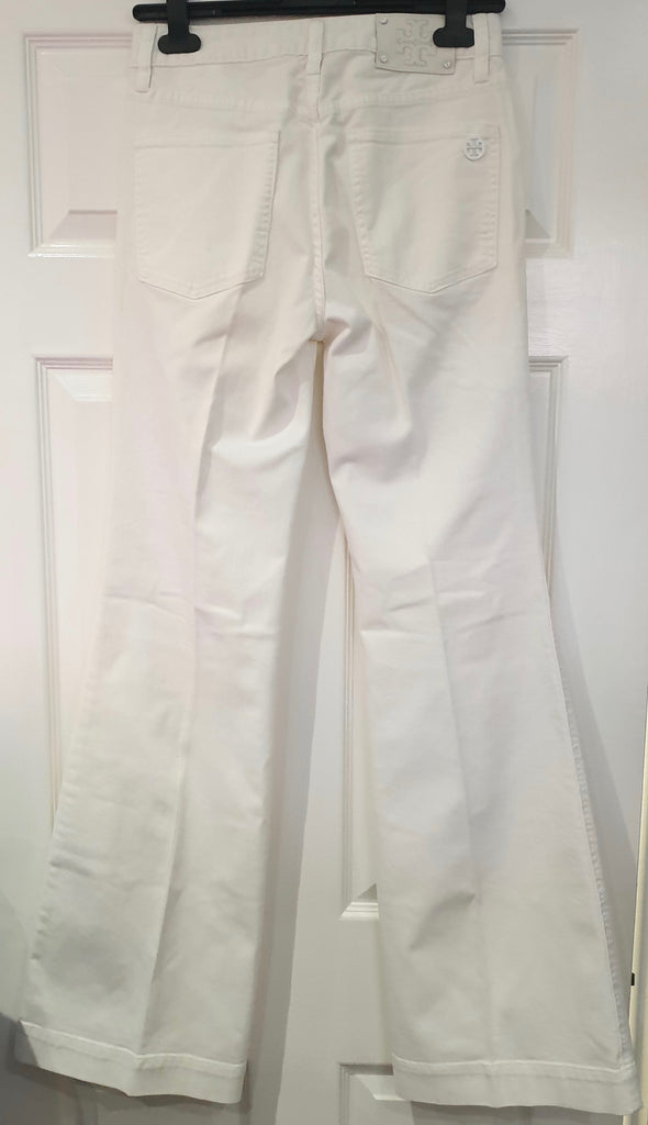 TORY BURCH White Cotton Stretch High Rise Wide Flare Leg Jeans Trousers Pants 27