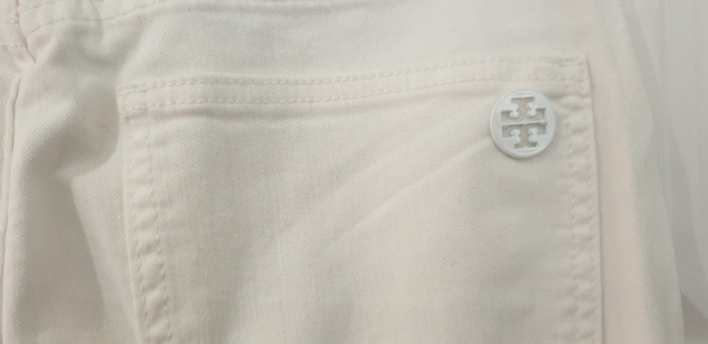 TORY BURCH White Cotton Stretch High Rise Wide Flare Leg Jeans Trousers Pants 27