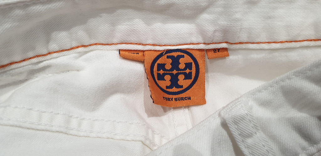 TORY BURCH White Cotton Stretch High Rise Wide Flare Leg Jeans Trousers Pants 27