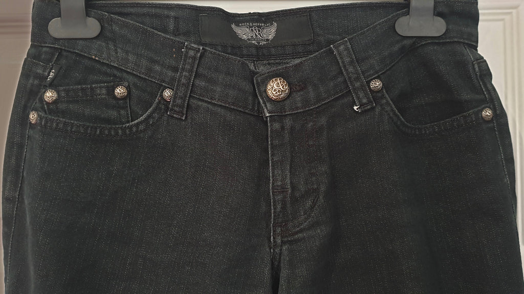 ROCK & REPUBLIC Charcoal Grey Black Denim Slim Leg Jeans Trousers Pants 24