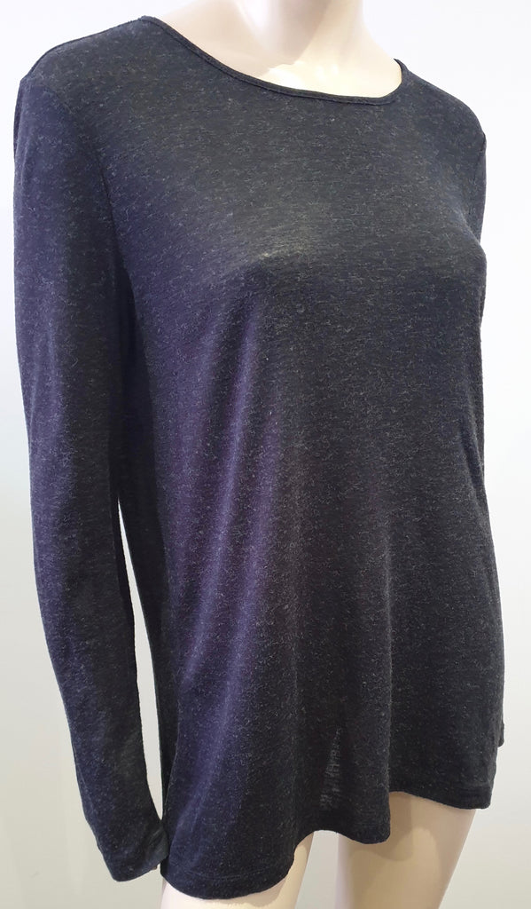 T ALEXANDER WANG Charcoal Grey Eyelet Rear Long Sleeve Sweater T-Shirt Top M