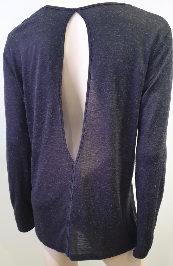 T ALEXANDER WANG Charcoal Grey Eyelet Rear Long Sleeve Sweater T-Shirt Top M