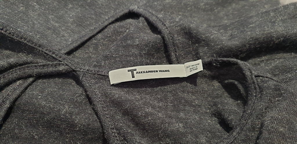 T ALEXANDER WANG Charcoal Grey Eyelet Rear Long Sleeve Sweater T-Shirt Top M