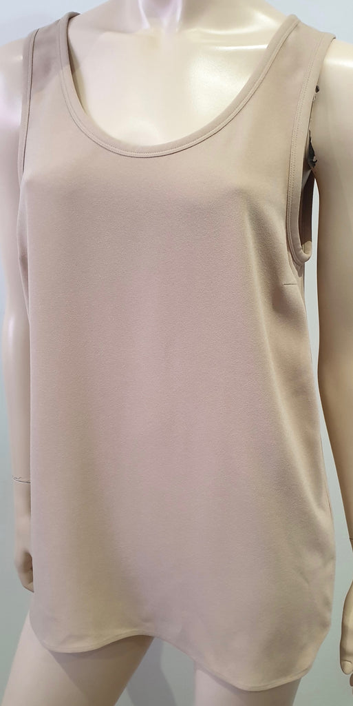 JOSEPH Beige Crepe Round Neck Sleeveless Long Length Cami Blouse Top 40 UK12