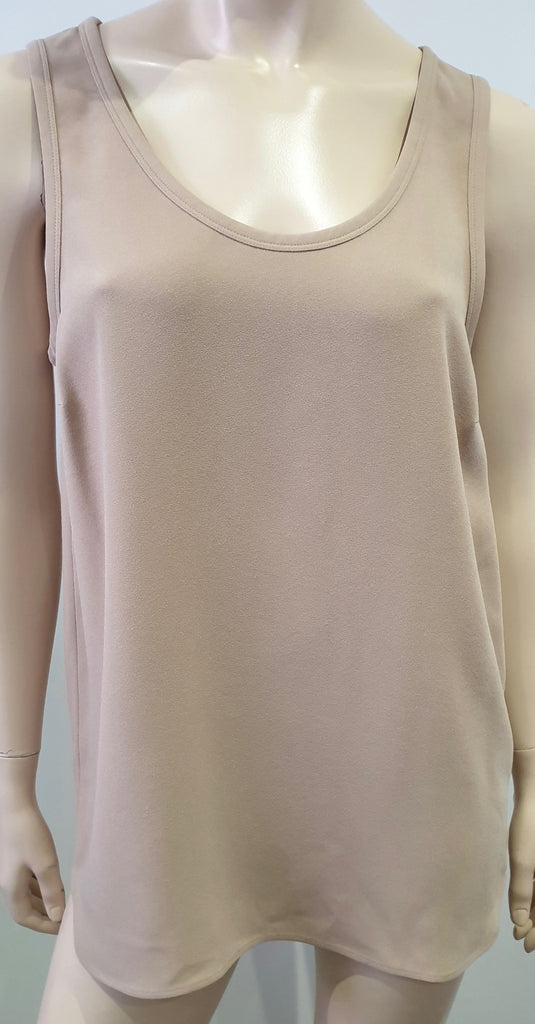 JOSEPH Beige Crepe Round Neck Sleeveless Long Length Cami Blouse Top 40 UK12