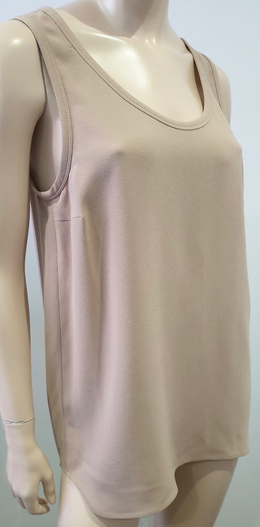 JOSEPH Beige Crepe Round Neck Sleeveless Long Length Cami Blouse Top 40 UK12