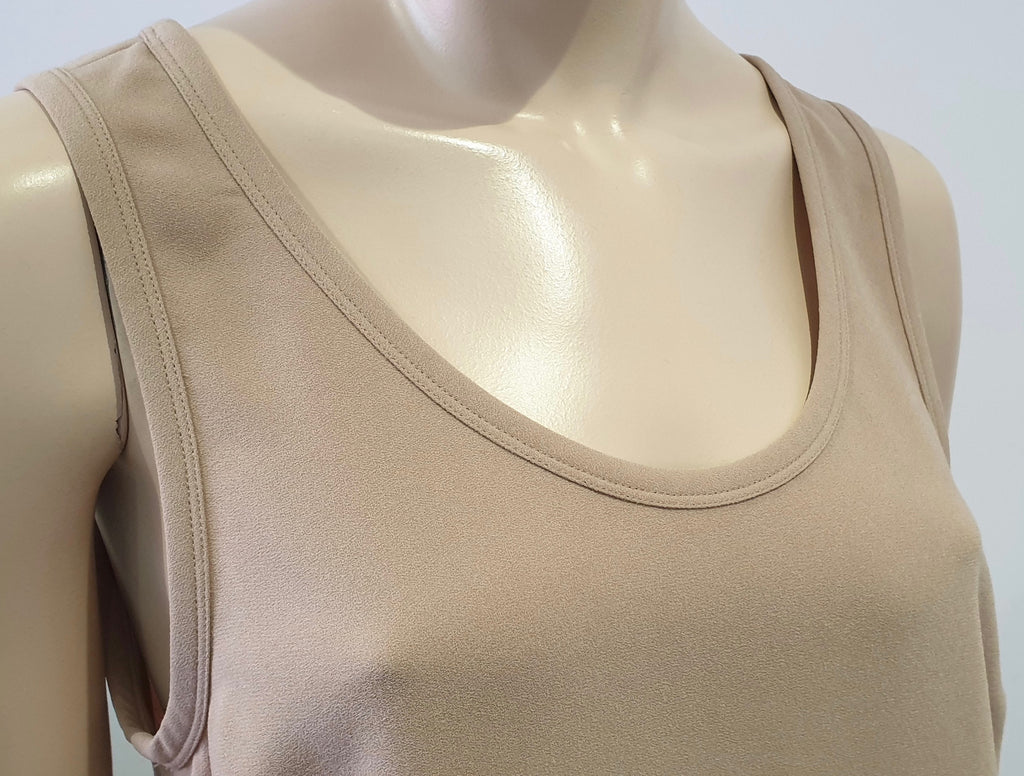 JOSEPH Beige Crepe Round Neck Sleeveless Long Length Cami Blouse Top 40 UK12