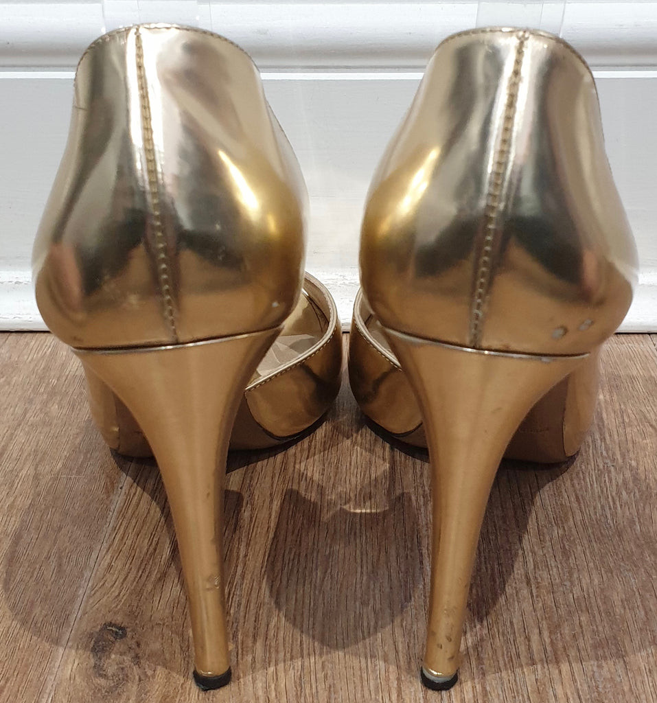NICHOLAS KIRKWOOD Gold Peep Toe Stiletto Heel Evening Sandals Shoes EU39 UK6