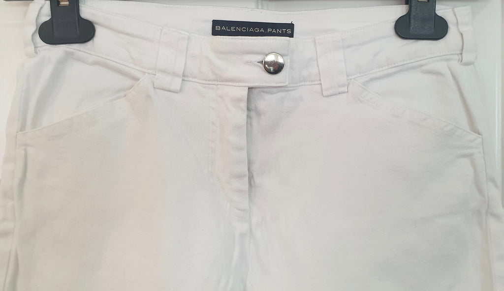 BALENCIAGA PANTS White Cotton Stretch Slim Capri Jeans Trousers Pants FR38 UK10