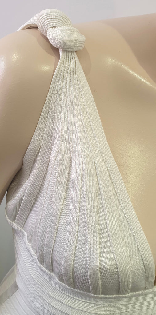 HERVE LEGER White V Neckline Sleeveless Open Back Bandage Bodycon Mini Dress M