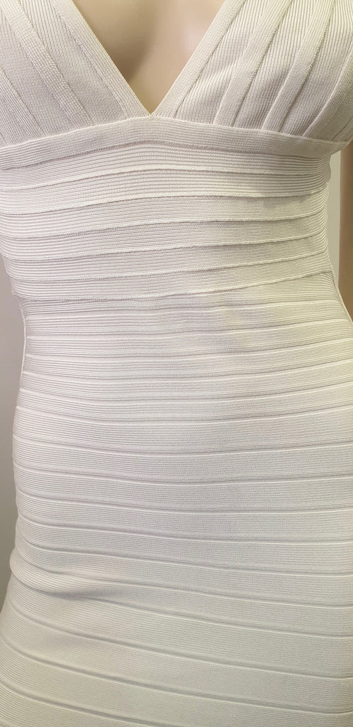 HERVE LEGER White V Neckline Sleeveless Open Back Bandage Bodycon Mini Dress M