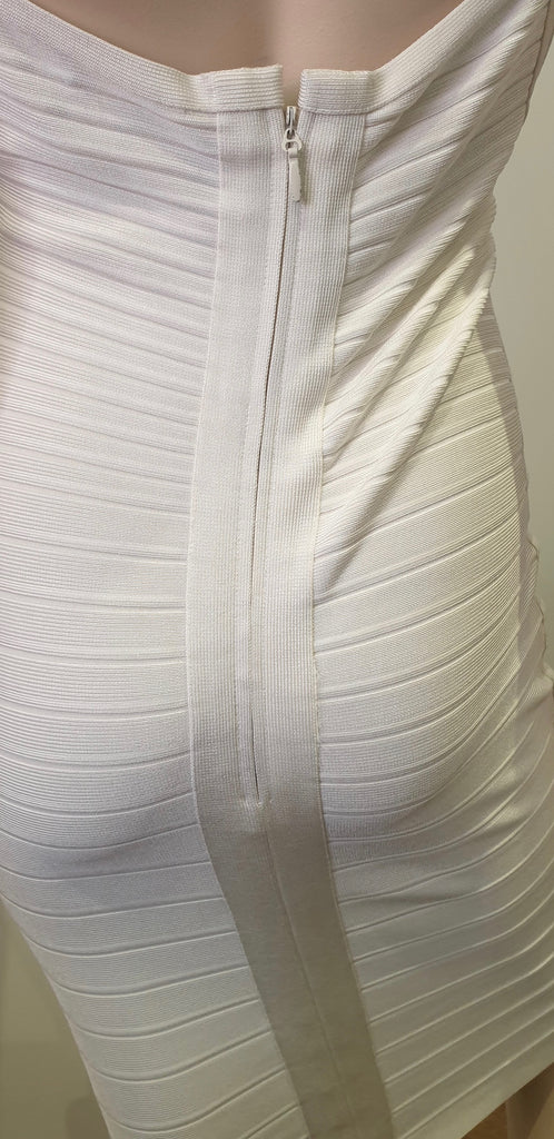 HERVE LEGER White V Neckline Sleeveless Open Back Bandage Bodycon Mini Dress M