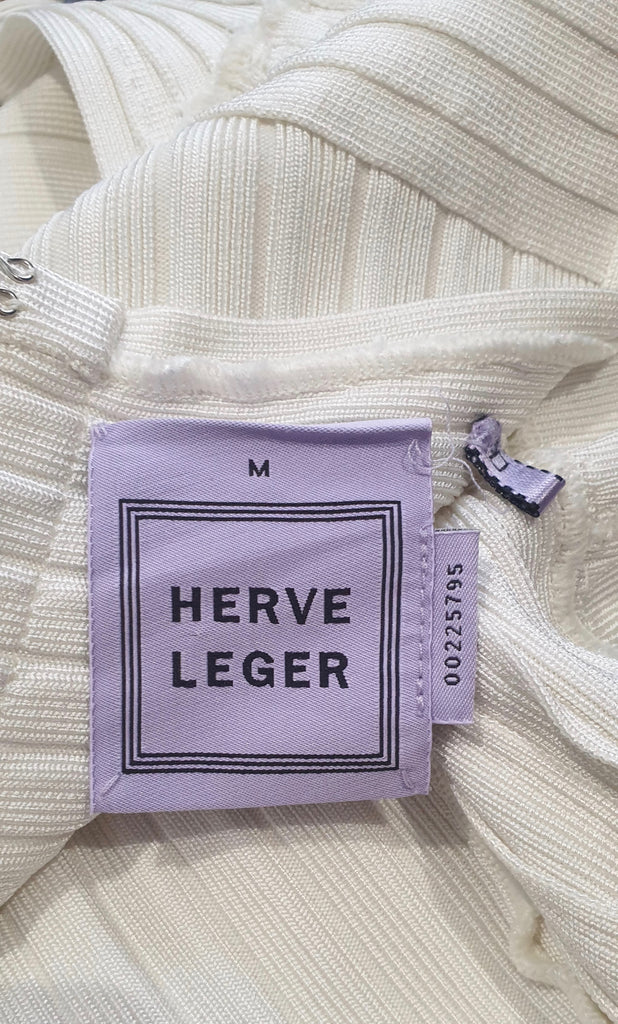 HERVE LEGER White V Neckline Sleeveless Open Back Bandage Bodycon Mini Dress M