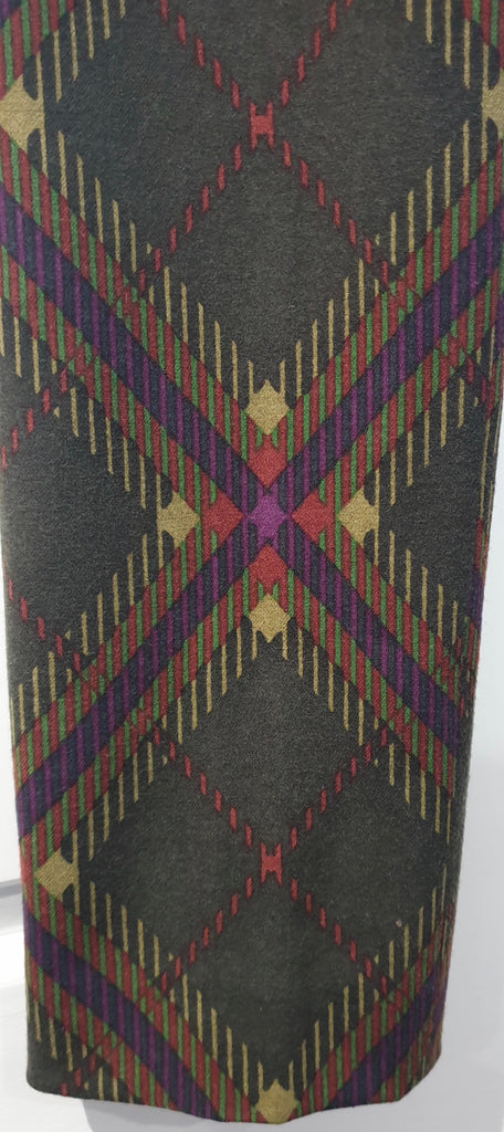 ETRO Olive Green & Multi Colour Check Wool Blend Slim Fit Trousers Pants 40 UK8