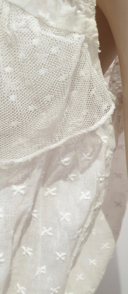 SANDRO Off White Embroidered Lace Trim Round Neck Sleeveless Blouse Shirt Top S