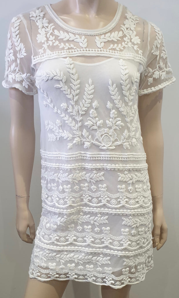 RALPH LAUREN DENIM & SUPPLY White Sheer Embroidered Short Sleeve Mini Dress M