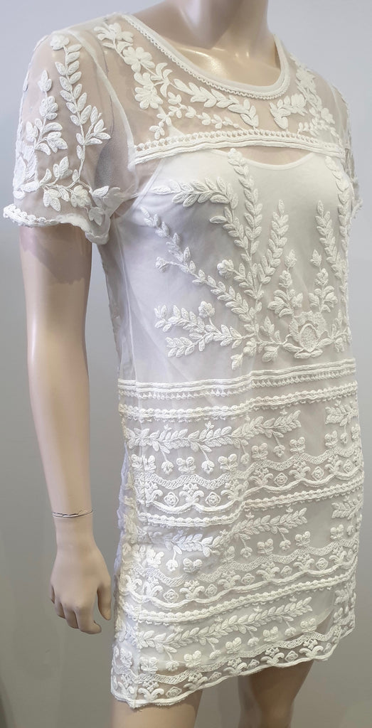 RALPH LAUREN DENIM & SUPPLY White Sheer Embroidered Short Sleeve Mini Dress M